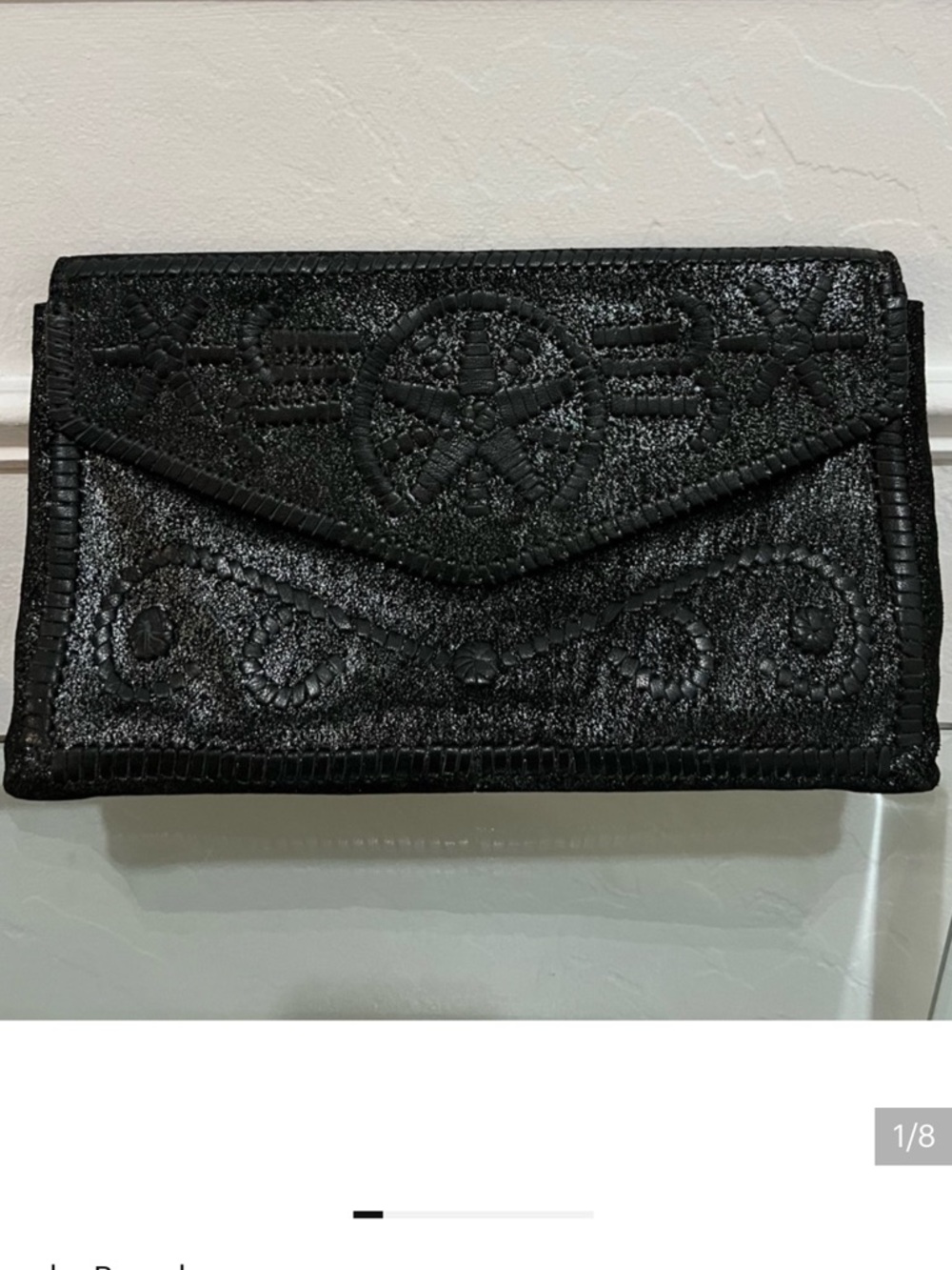 Lucky Brand Clutch Shimmer Embroidered Cowhide Leather Envelope Style